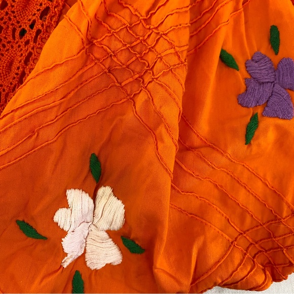 Vintage Boho Embroidered Floral Orange Maxi Dress Bell Sleeves Small - Picture 9 of 16
